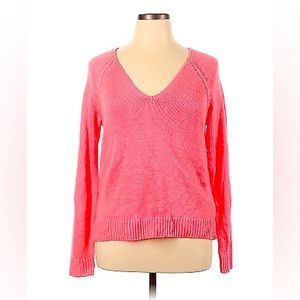 Lilly Pulitzer Open Knit V-Neck Bennett Sweater in Pucker Pink (Neon), XL